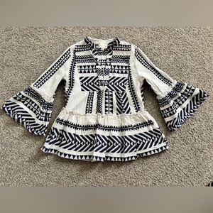 Francesca's Collections Navy and White Patterned Blouse